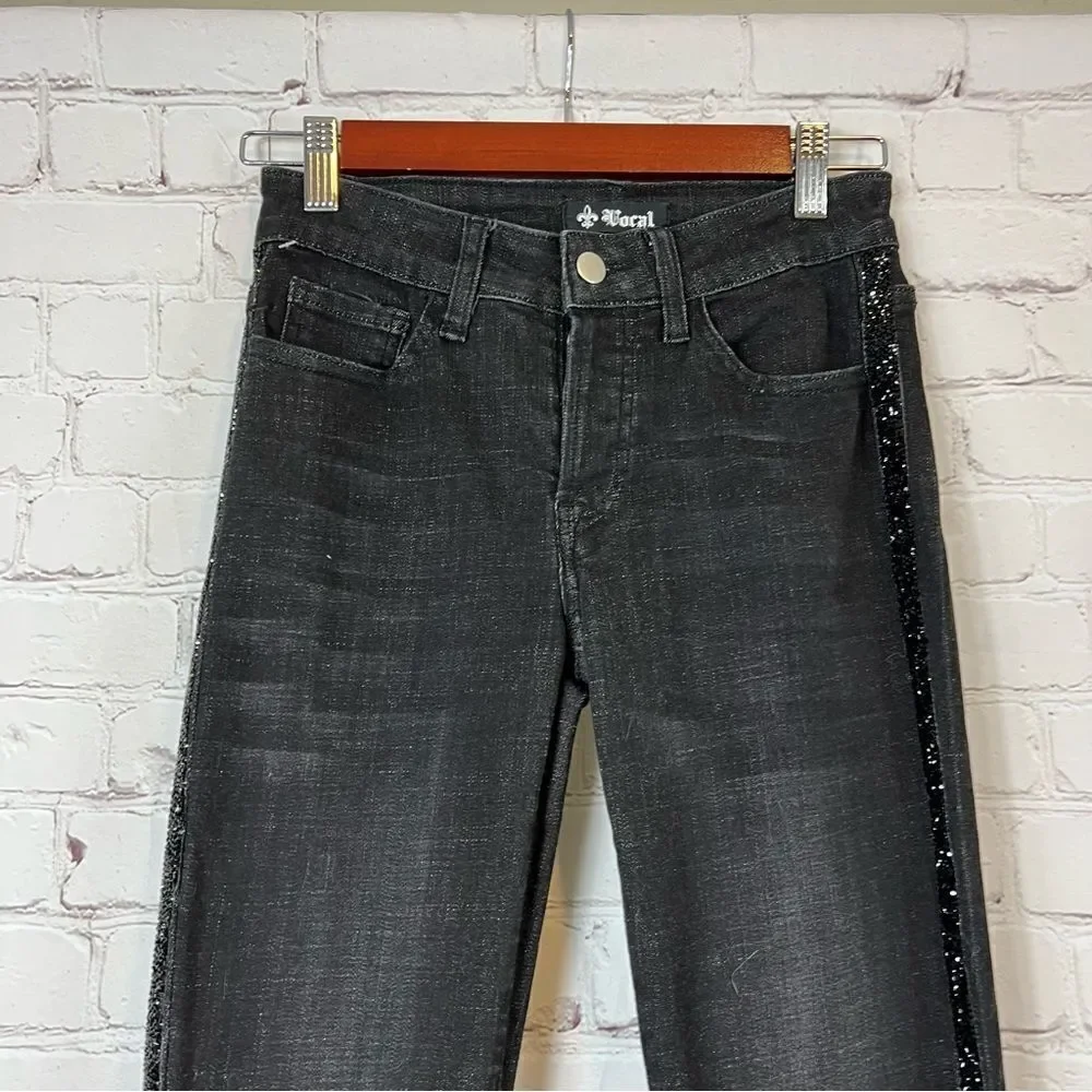 Vocal Black Skinny Denim Jeans with glitter tuxedo side size small